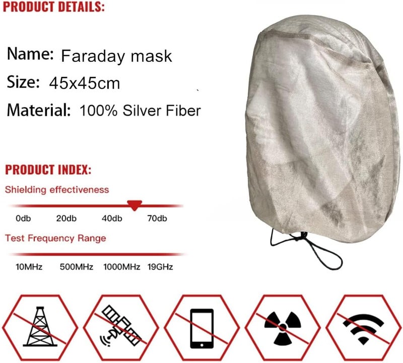 Amradield Pure Silver Fiber Mesh Drawstring Bags Head Face Integrated type Wrapped Up Reducing 5G Bluetooth Faraday Silver Multi-purpose Bags Store Mobile Phone Car Key Credit Card to Protect Safety - Image 3